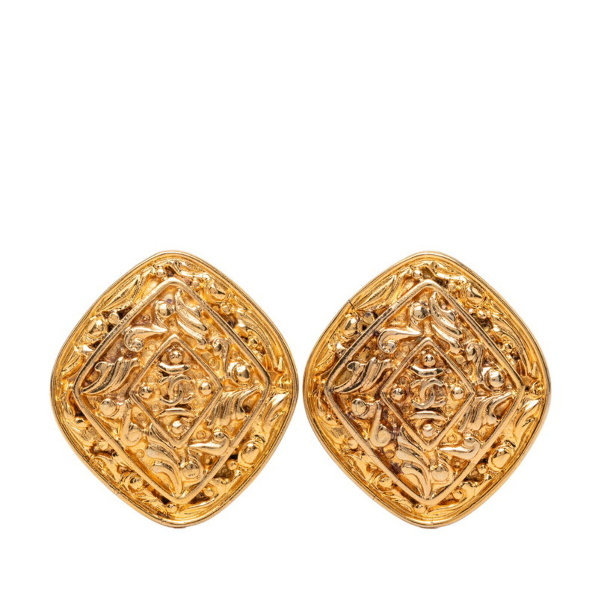 Chanel Coco Mark Diamond Motif Earrings, Gold Plated, Women's Chanel